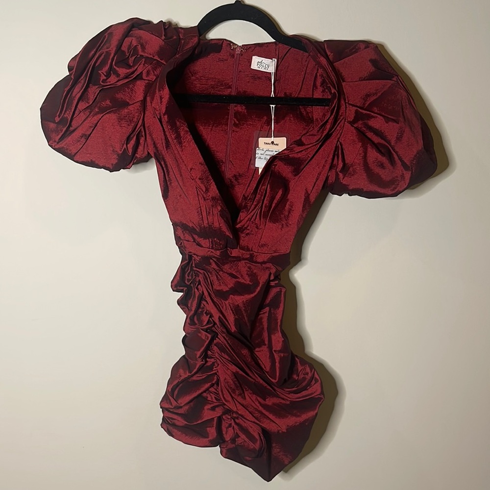 US 0 red satin dress OH POLLY